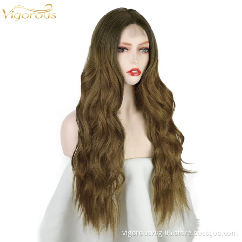 Vigorous 26inch Long Curly Synthetic Lace Front Wig Body Wave Hair Ombre Colorful Cosplay Synthetic Hair Wigs for Women
